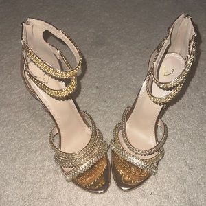 Open toed Rhinestone gold heels